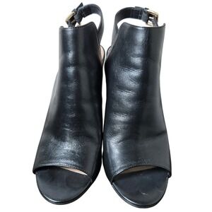 ALDO Black Leather Peep‎ Toe Slingback Block Heels Women's Shoes Size 7.5 NOASSA